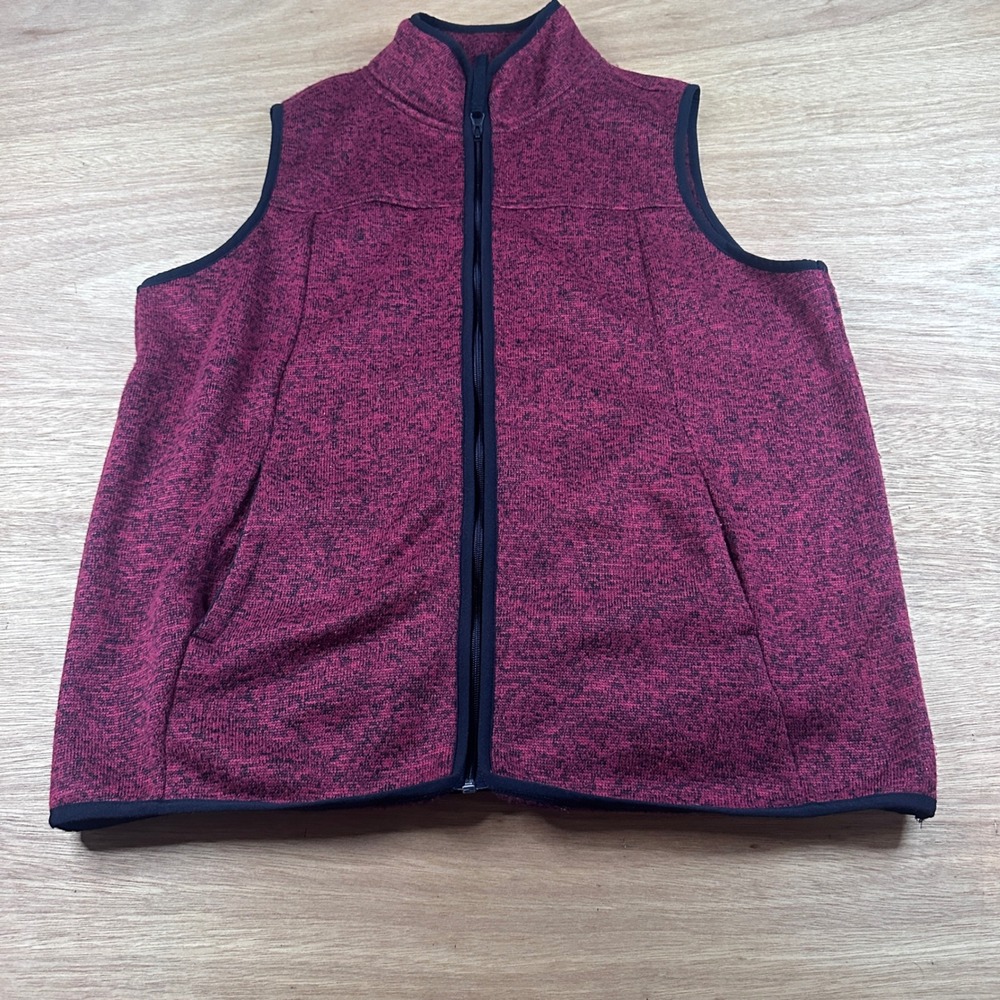 Women's St John's Bay Red Heathered Sweater Vest Full Zip L